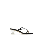 Stuart Weitzman Suede Lucite Sculpt Mules