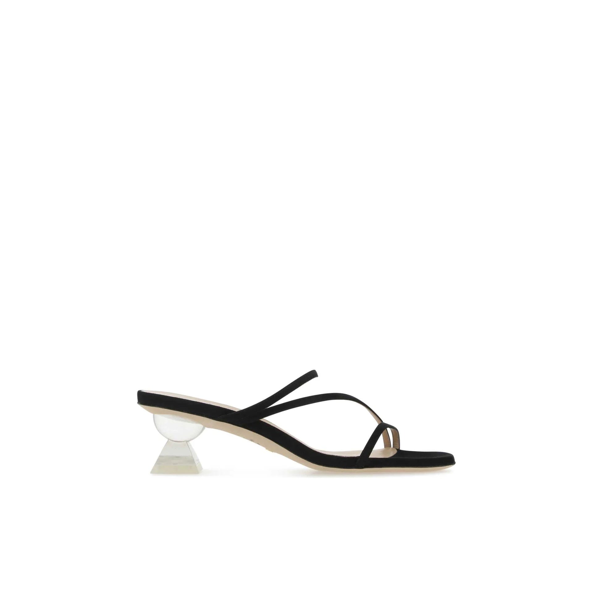 Stuart Weitzman Suede Lucite Sculpt Mules