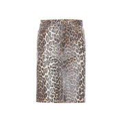 Ganni Foil Print Denim Leopard Skirt