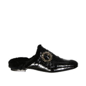 Eleventy Leather Fur Mules