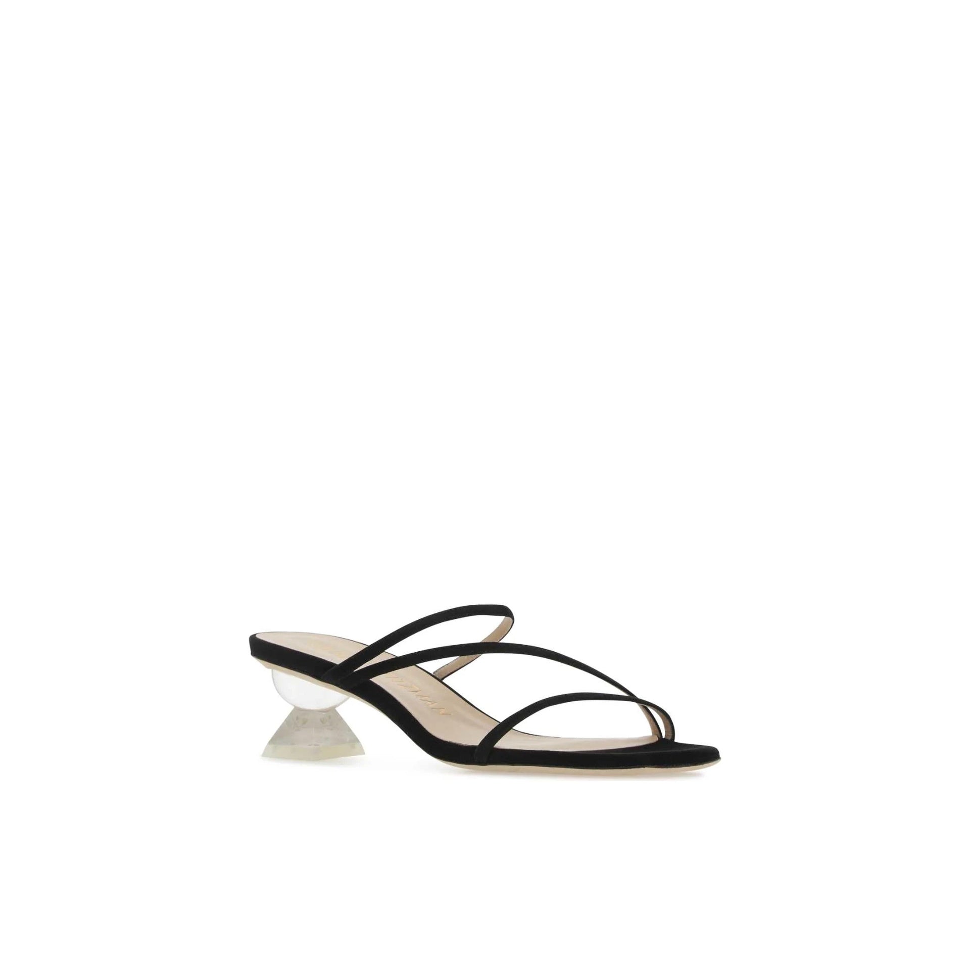 Stuart Weitzman Suede Lucite Sculpt Mules