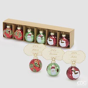 Addobbo Palla Babbo Segnaposto 3 ass. CF 6PZ D.4 C5 - Green Red - Decorazioni per albero - EDG Enzo De Gasperi - Jammy Dude