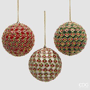 Addobbo Palla Flowermix 3 ass. D.10 C5 - Green Red - Decorazioni per albero - EDG Enzo De Gasperi - Jammy Dude