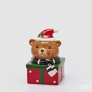 Contenitore Orso con Sciarpa H.24 L.16 L.15 C6 - Green Red
