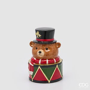 Contenitore Orso con Sciarpa H.24 L.16.5 L.16 C6 - Green Red