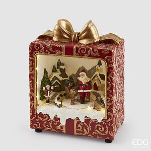 Diorama Pacco Regalo Led H.24 L.20 L.12 Musica+mov.+led C5 - Red Gold